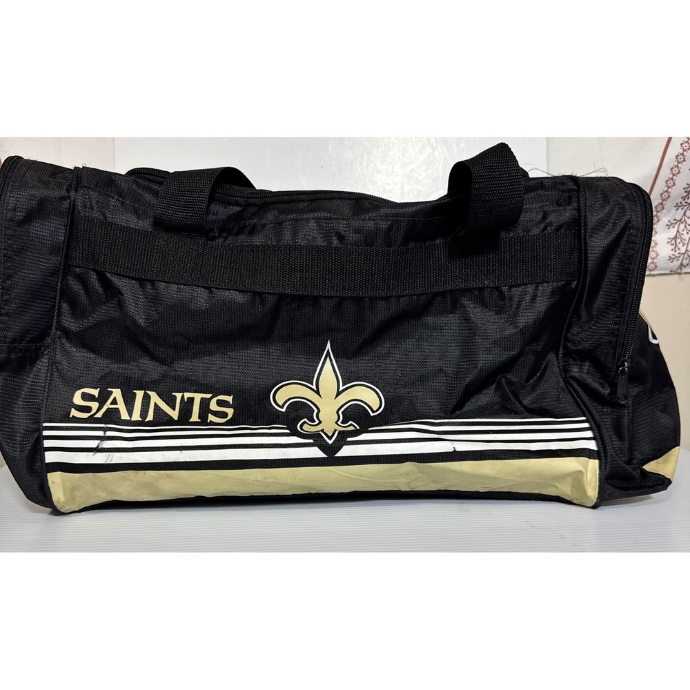 NFL New Orleans Saints Duffel Bag Black Gold Gym Travel Bag Fleur-De-Lis Logo